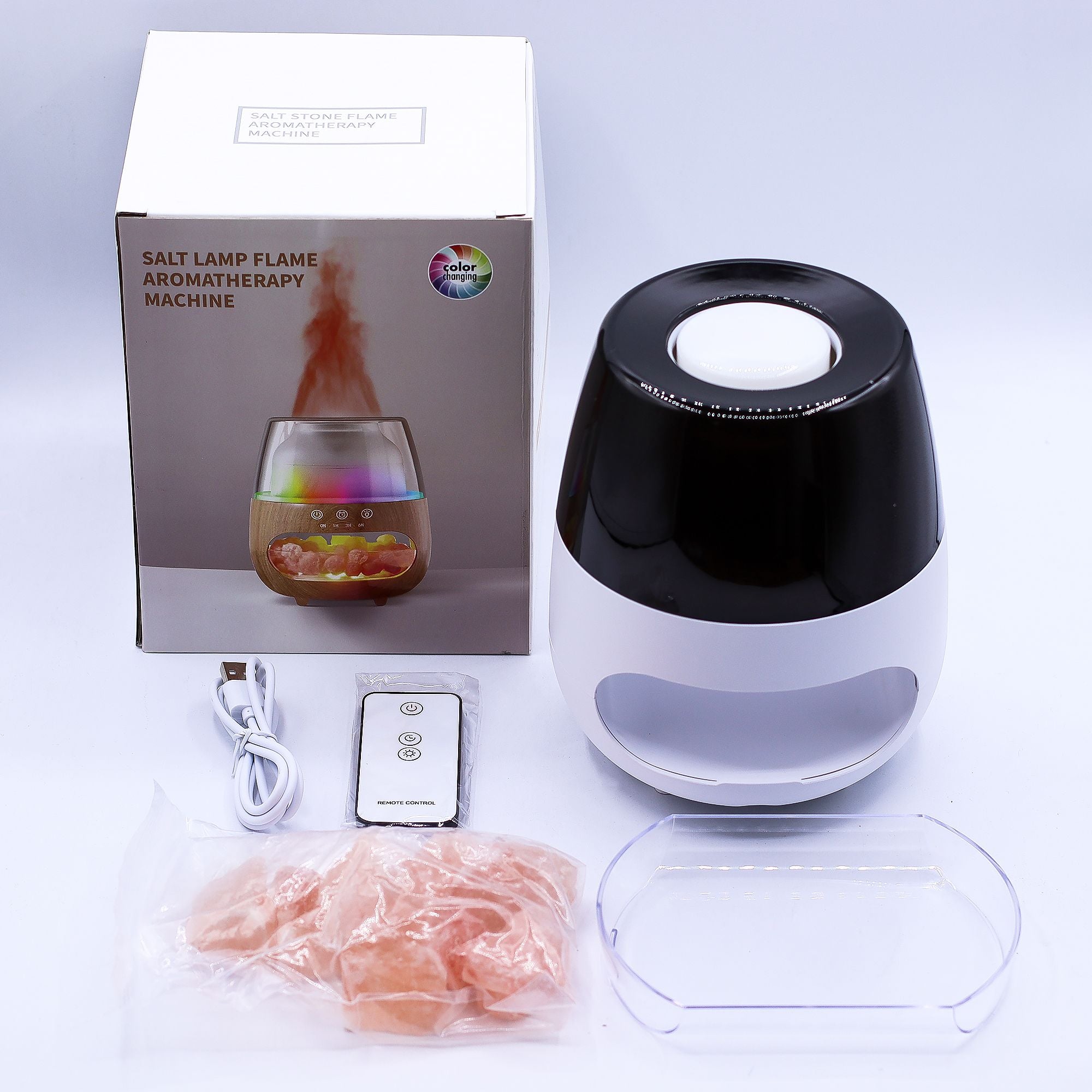 Salt Stone Flame Effect Aroma Diffuser - White USB - Colour Change and Timer