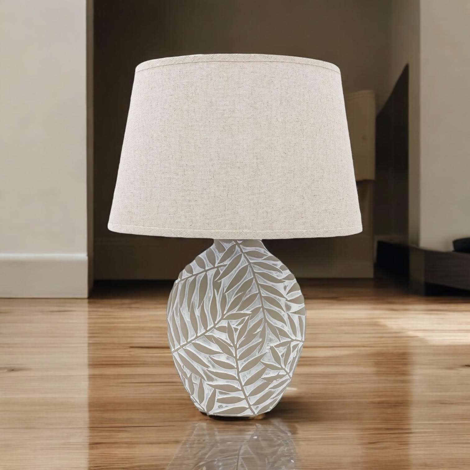Ceramic Table Lamp with Minimalist Design, Textured Base and Fabric Shade, Ideal for Ambient Light in Any Room