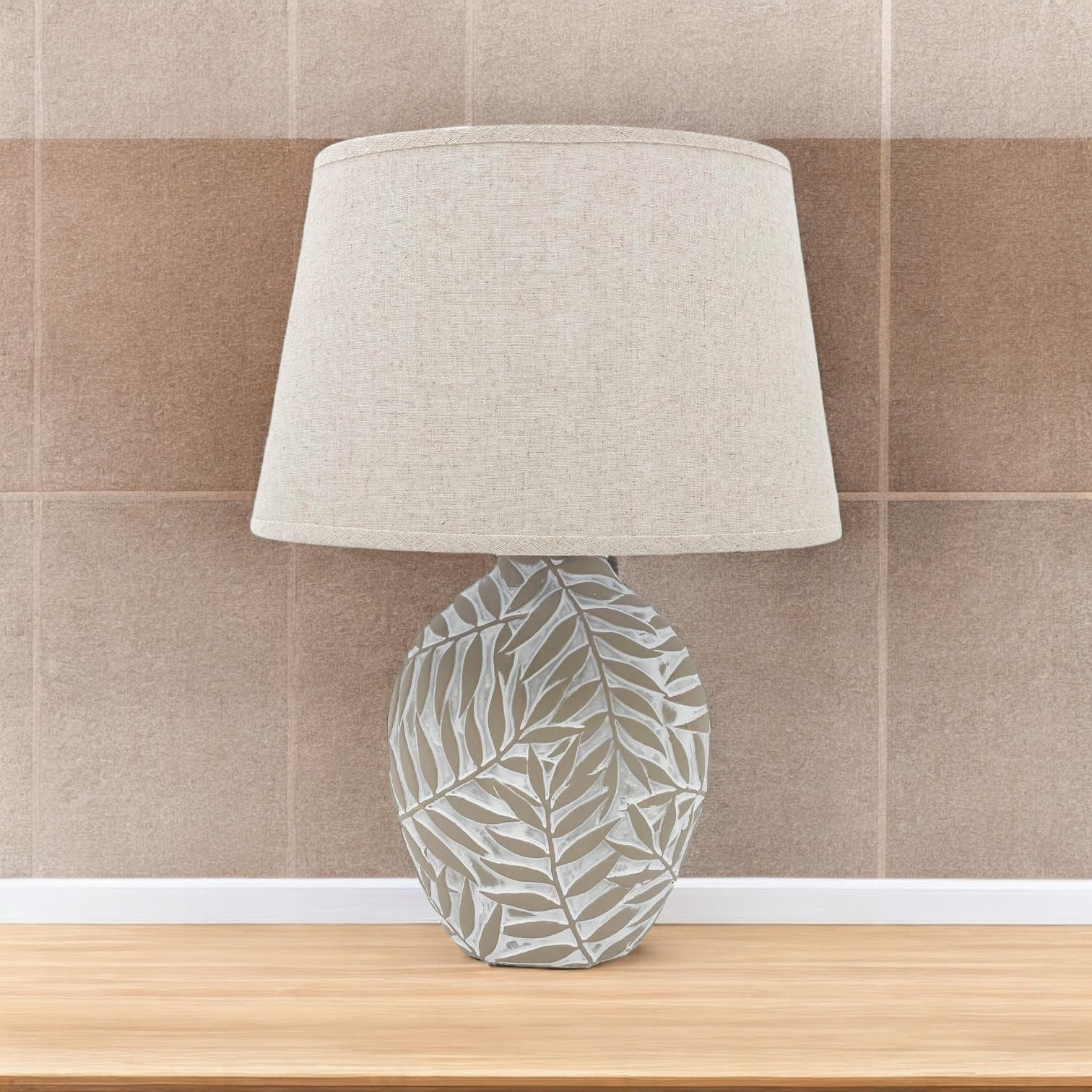 Ceramic Table Lamp with Minimalist Design, Textured Base and Fabric Shade, Ideal for Ambient Light in Any Room