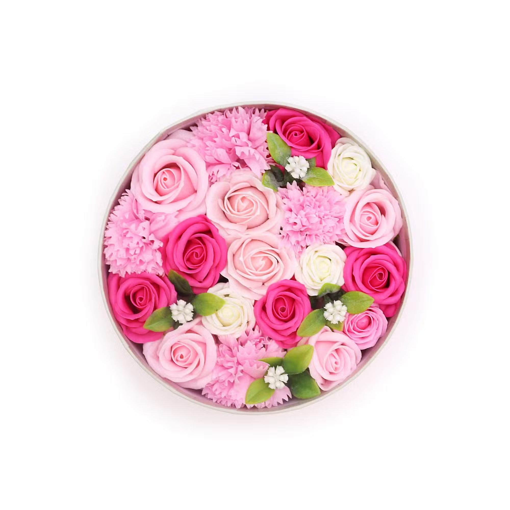Round Soap Flower Box - Pretty in Pink Roses