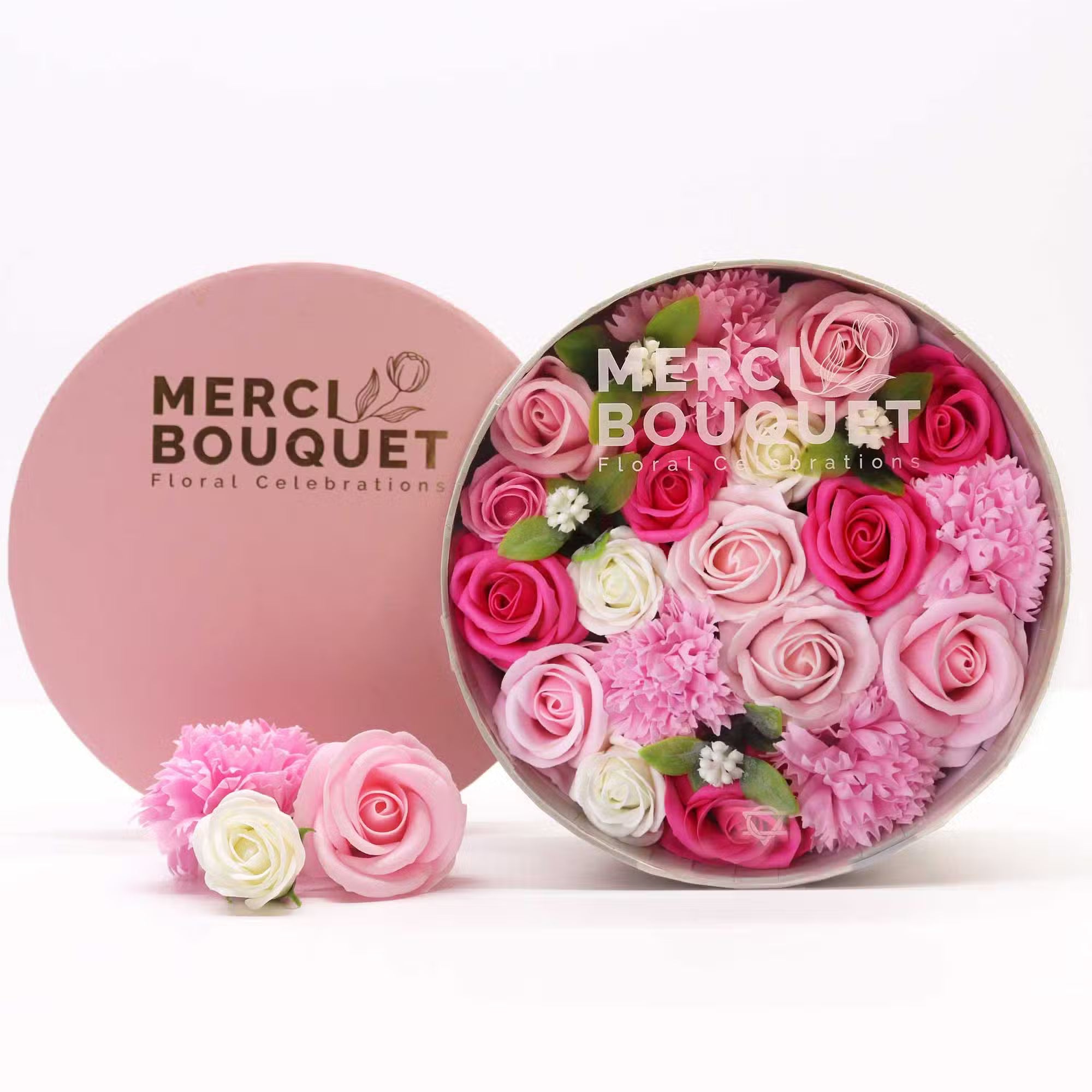 Round Soap Flower Box - Pretty in Pink Roses