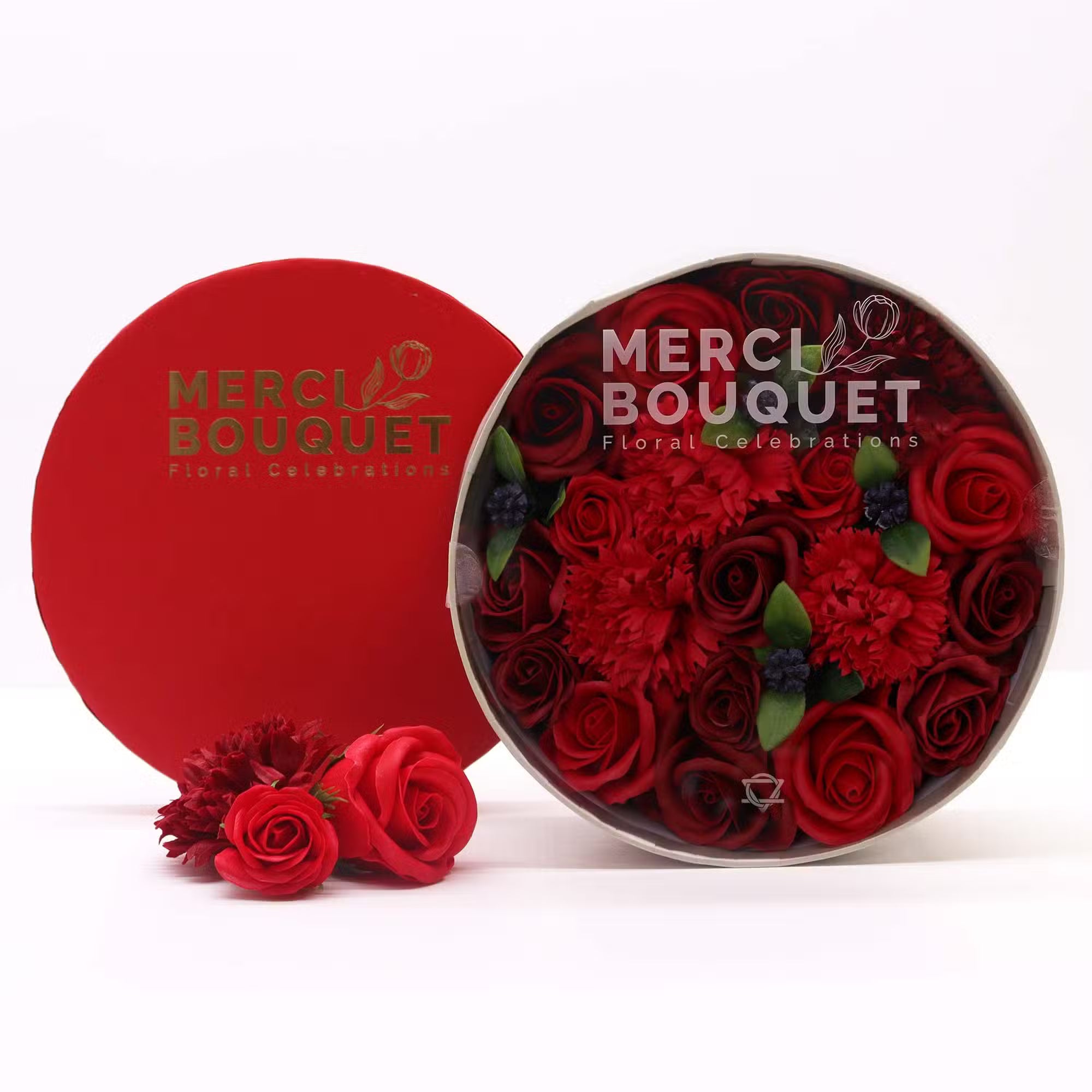 Round Soap Flower Gift Box - Classic Red Roses