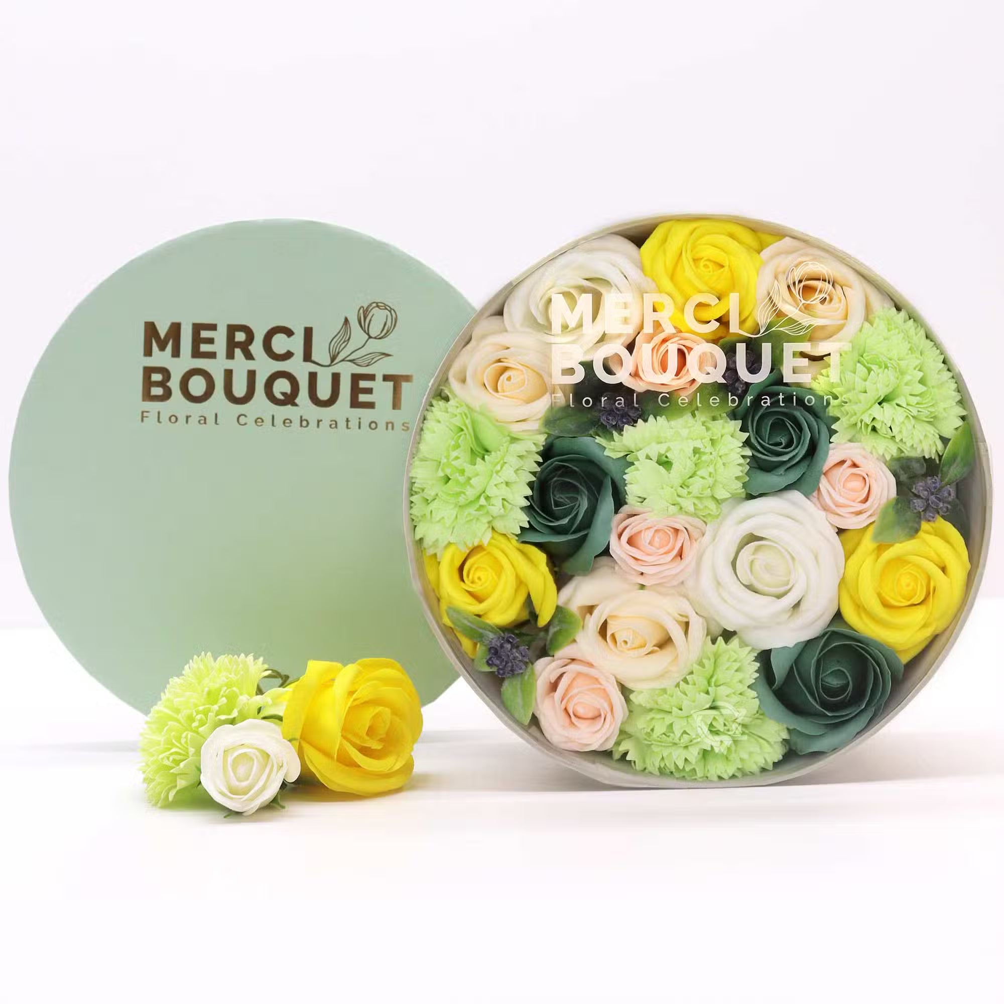 Round Soap Flower Gift Box - Spring Roses