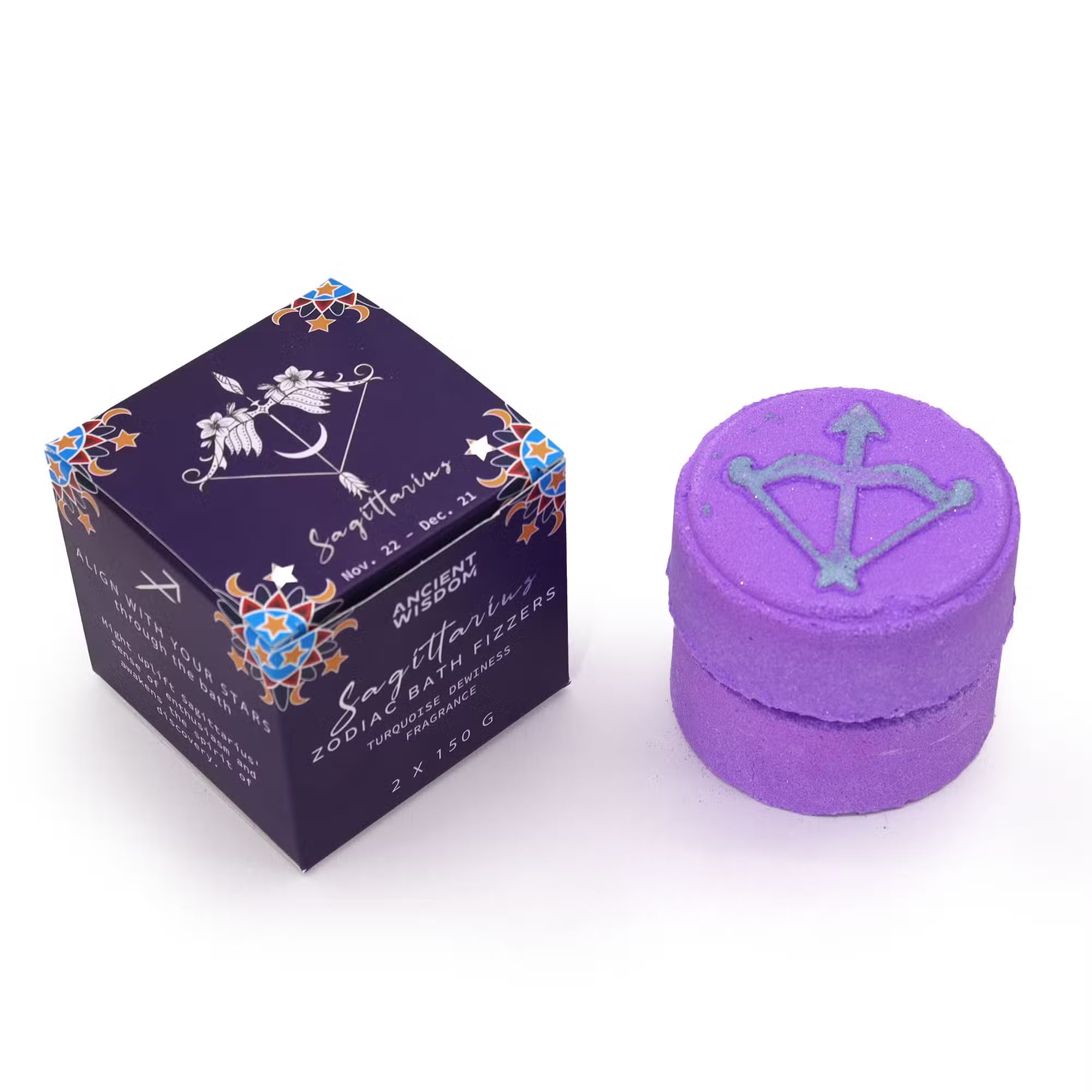 Set of 2 - Zodiac Bath Fizzers with Horoscope - Sagittarius
